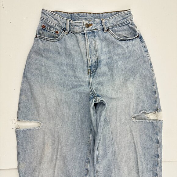 DR. Denim Button Fly Distressed Relaxed Straight Women's size 27 Blue Denim Jean - Picture 2 of 3
